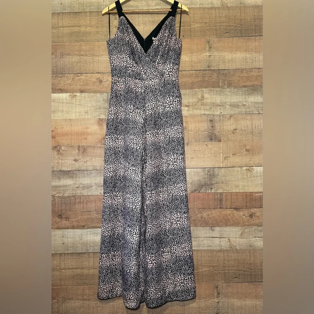Anthropologie Harlyn Wide Leg Pink & Black Animal Print Jumpsuit *No Size Tag*